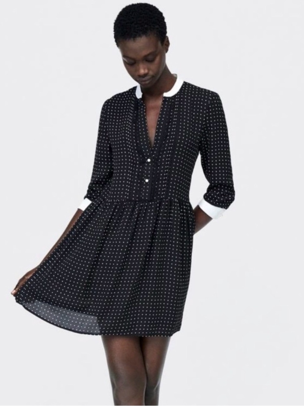 Zara Black and White Polka Dot Dress with Pearl Burtons